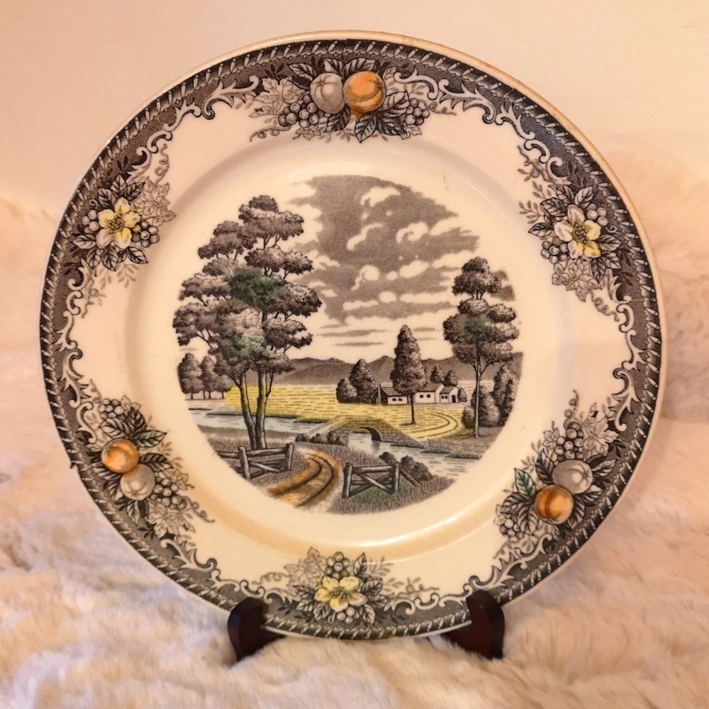 Vintage Decorative Spring Dessert Plate Multicolor Landscape Transware Japan